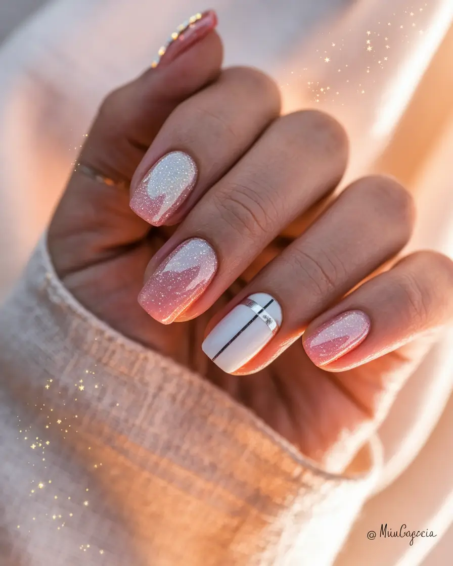 fall wedding nails bride Shimmer and Line Art Fusion