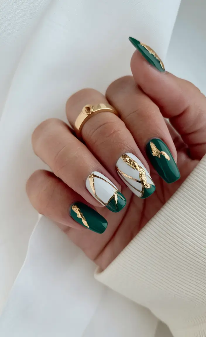 fall wedding nails bride Emerald and Gold Luxe