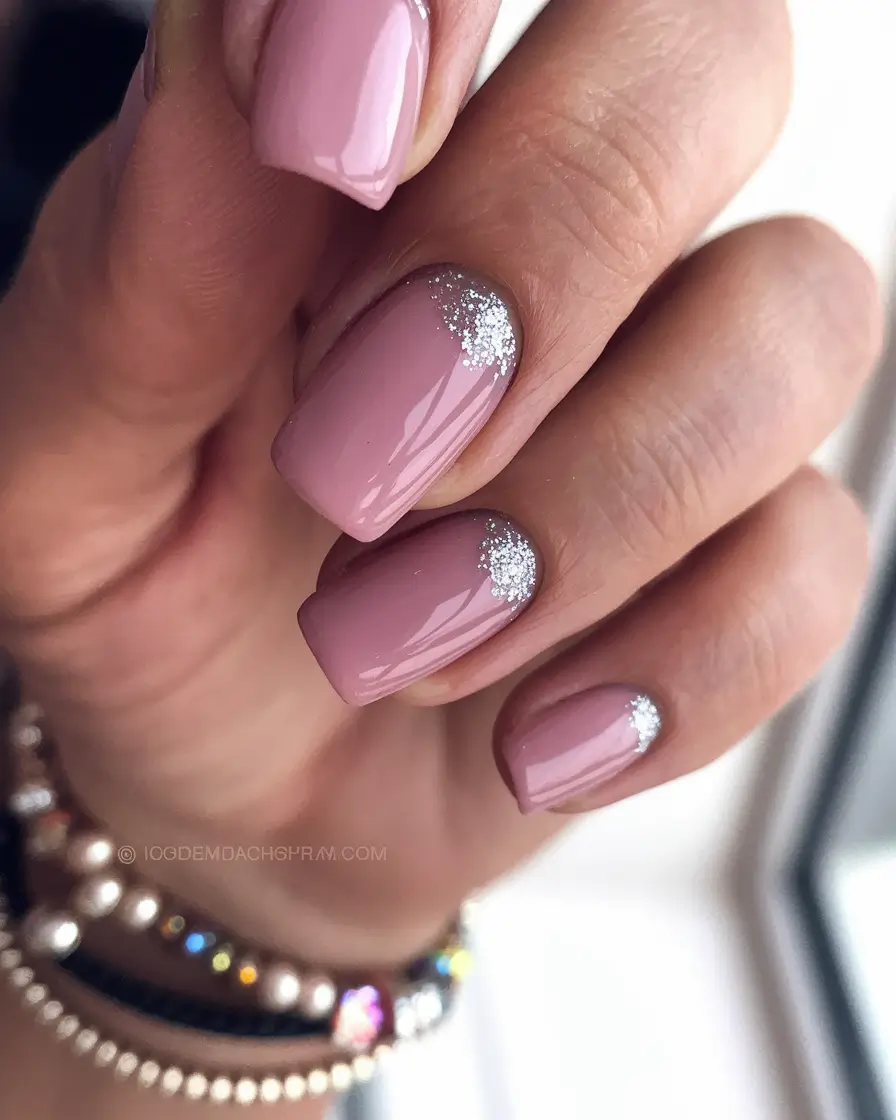 fall wedding nails bridesmaid short Mauve Sparkle Half-Moon