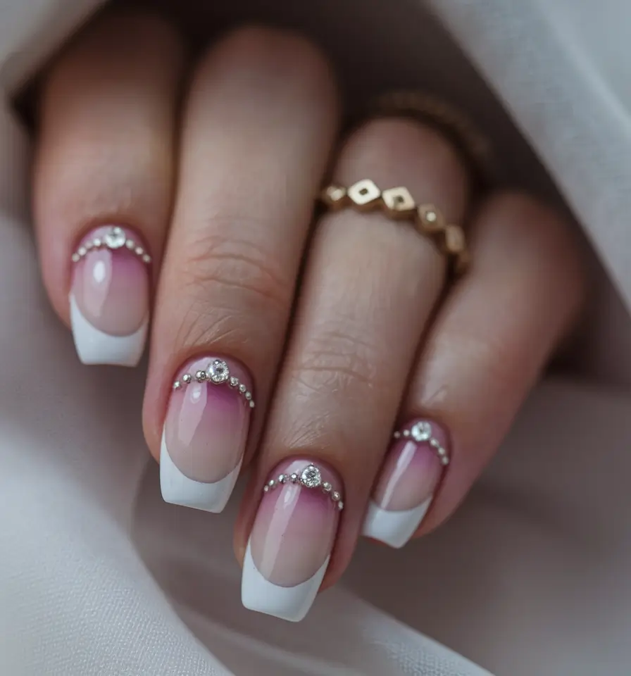 fall wedding nails for bride Crystal-Touched French