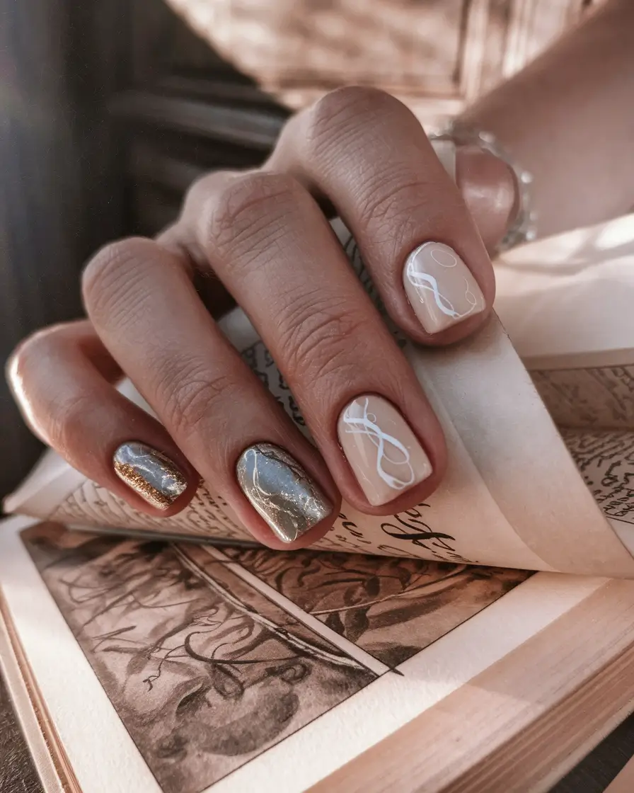 fall wedding nails bridesmaid Earthy Abstract Elegance