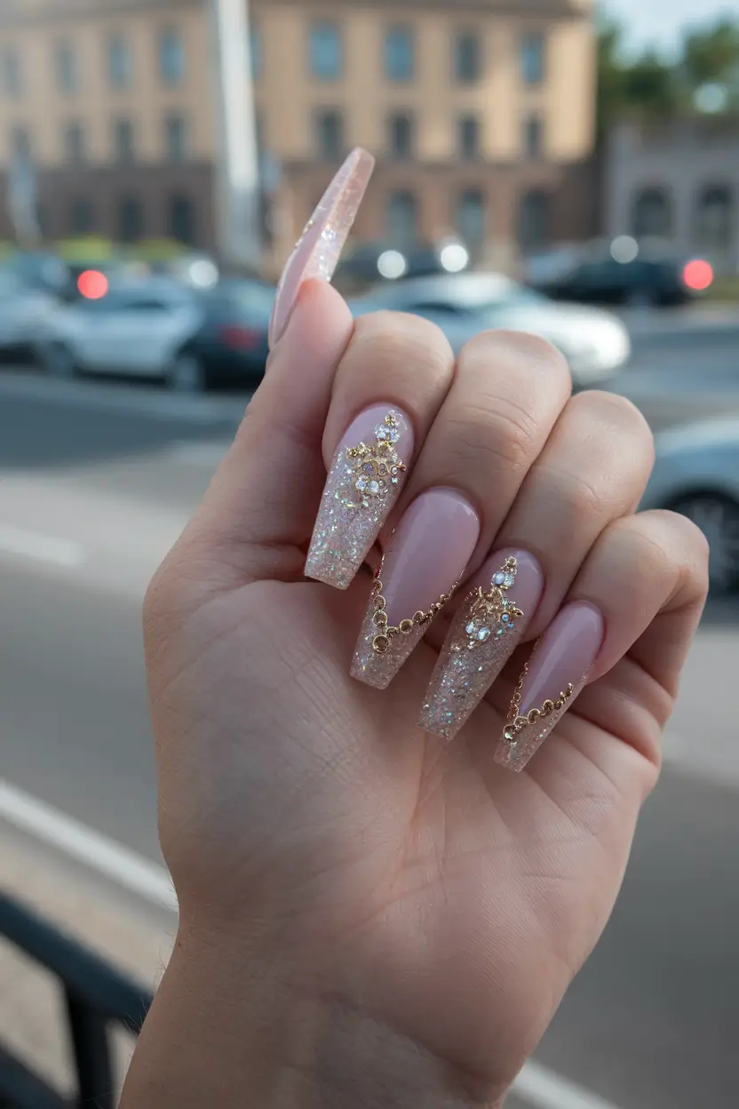 fall wedding nails bride Golden Glitter Luxe