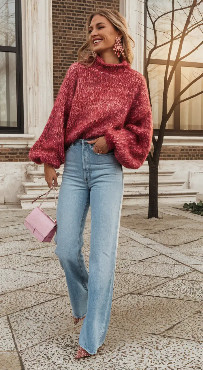 Women's clothing Textured Ruby & Playful Details