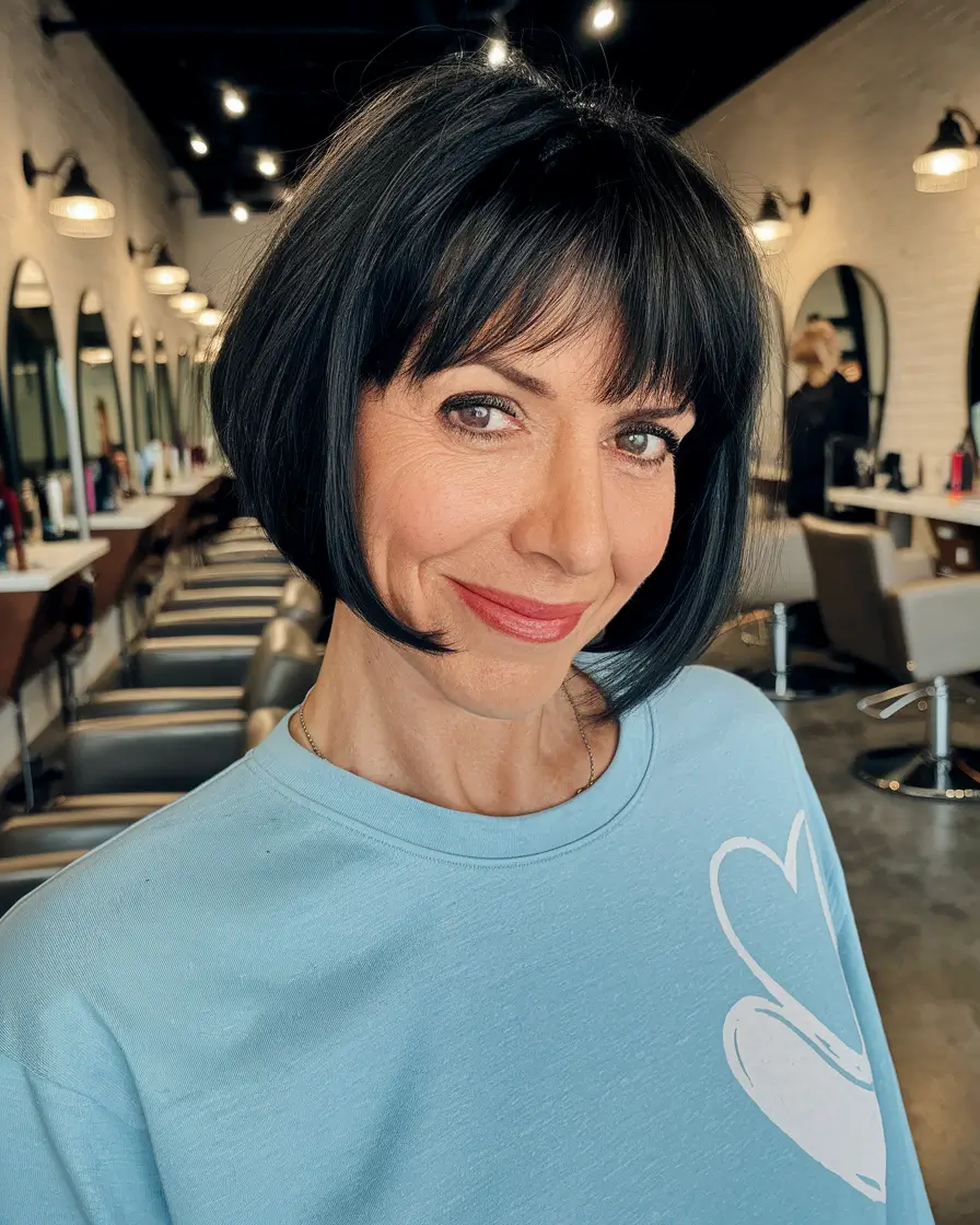 Gorgeous Fall Hairstyles for Women Over 40 Classic Bob with Soft Bangs