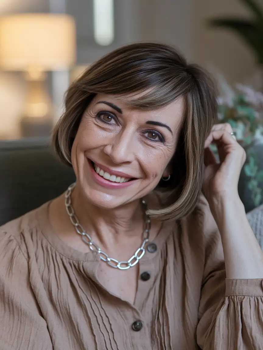 Gorgeous Fall Hairstyles for Women Over 40 Polished Short Bob with Side Part