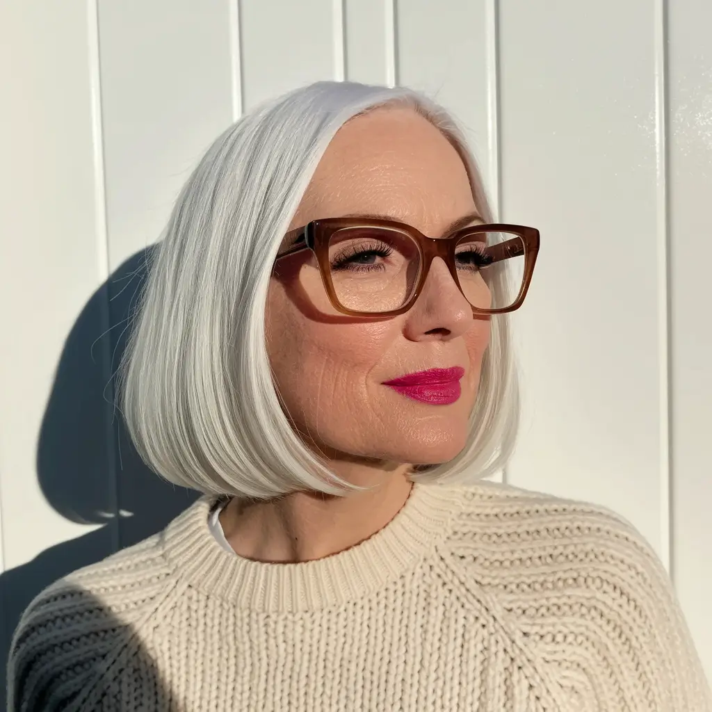 Gorgeous Fall Hairstyles for Women Over 40 Classic White Bob with Sleek Finish