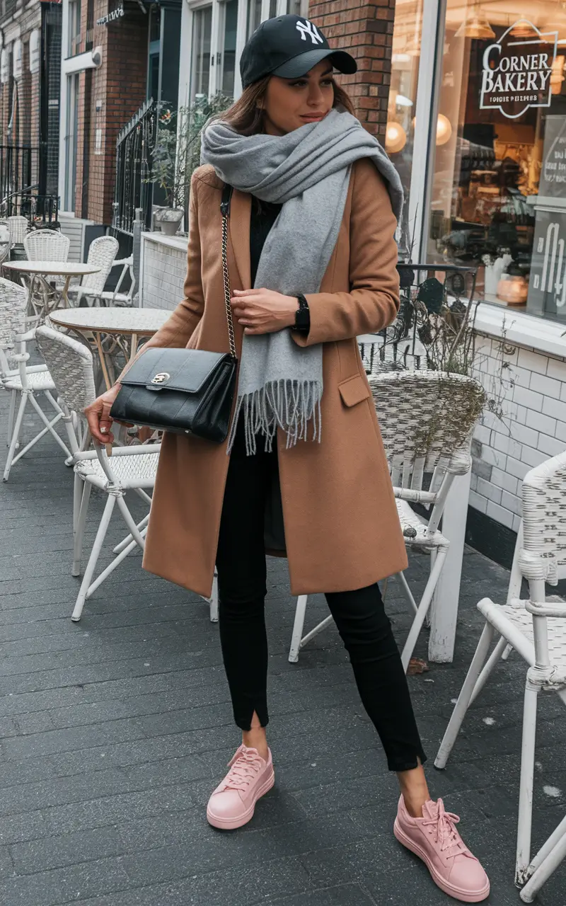 2025 trends Sporty Camel Elegance with a Pop of Pink