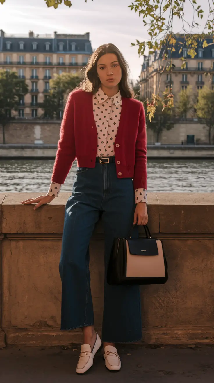 Layered Fall Outfits to Try in 2025 Chic Parisian Layers with a Pop of Red