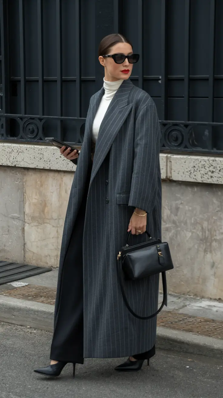Layered Fall Outfits to Try in 2025 Tailored Drama in Pinstripes