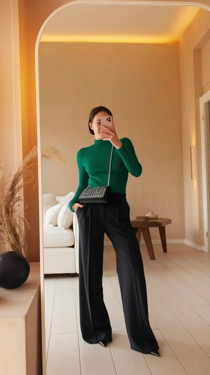 Layered Fall Outfits to Try in 2025 Emerald Minimalism for Effortless Impact