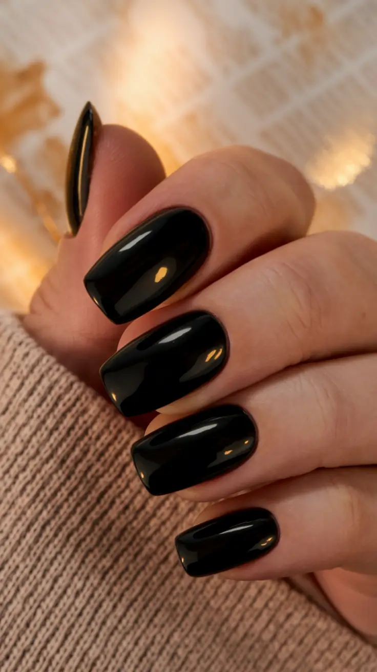 minimalist fall nails Glossy Jet Black Sophistication