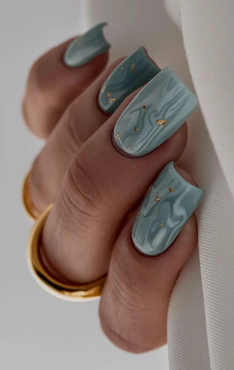 minimalist fall nails Soft Marble Waves with Golden Touch