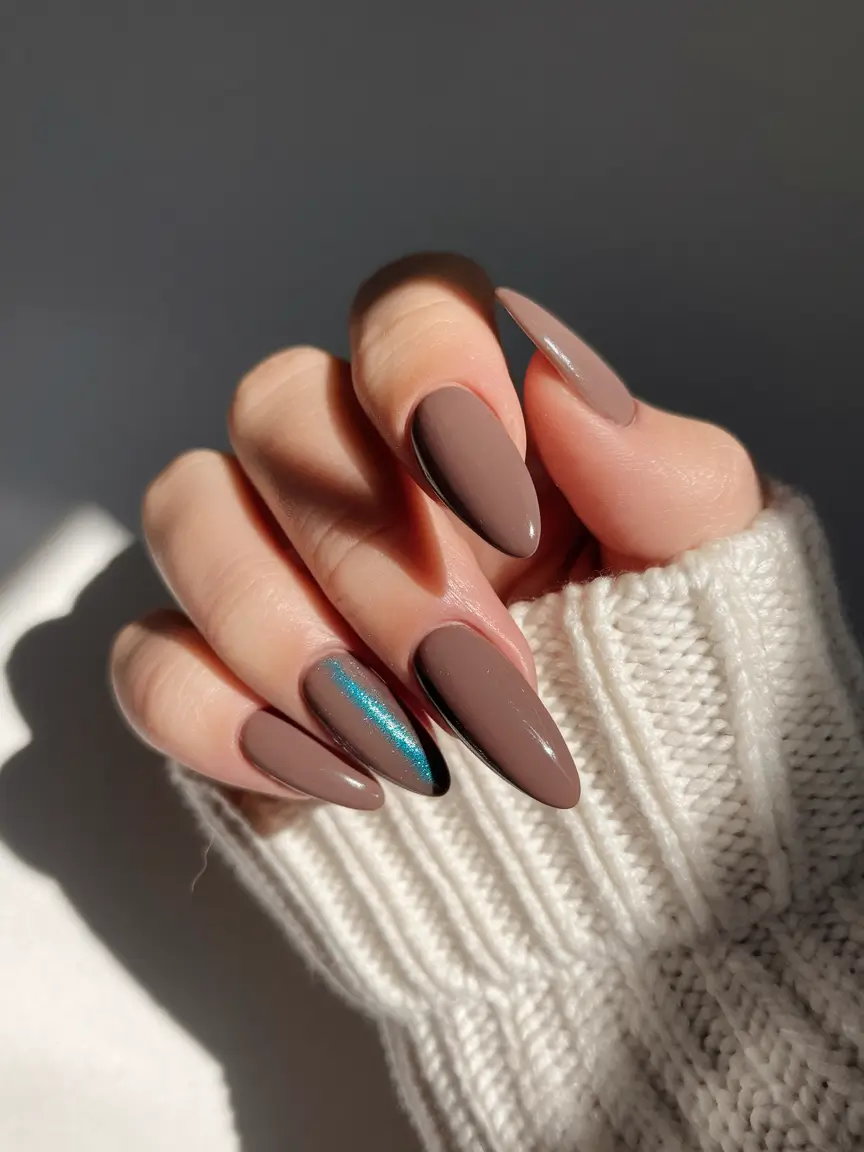 minimalist fall nails Almond Mocha Elegance