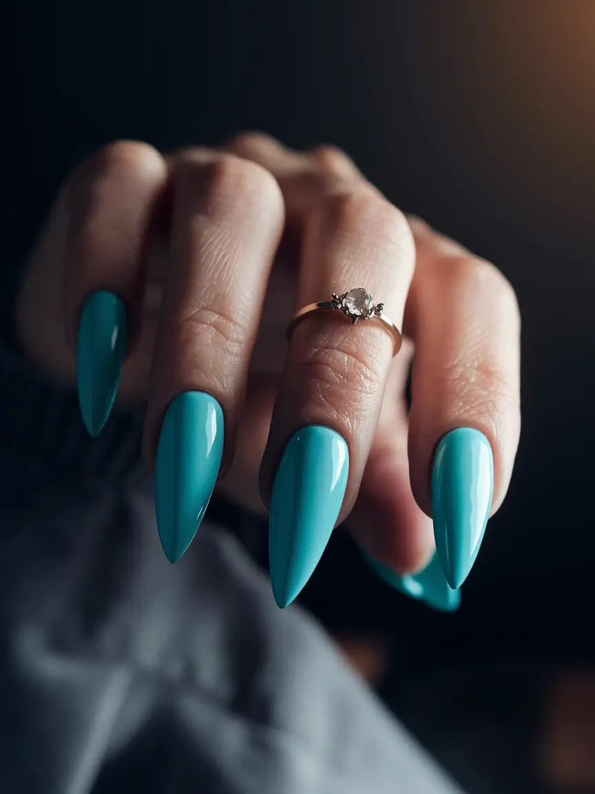 minimalist fall nails Bold Turquoise Almond Statement