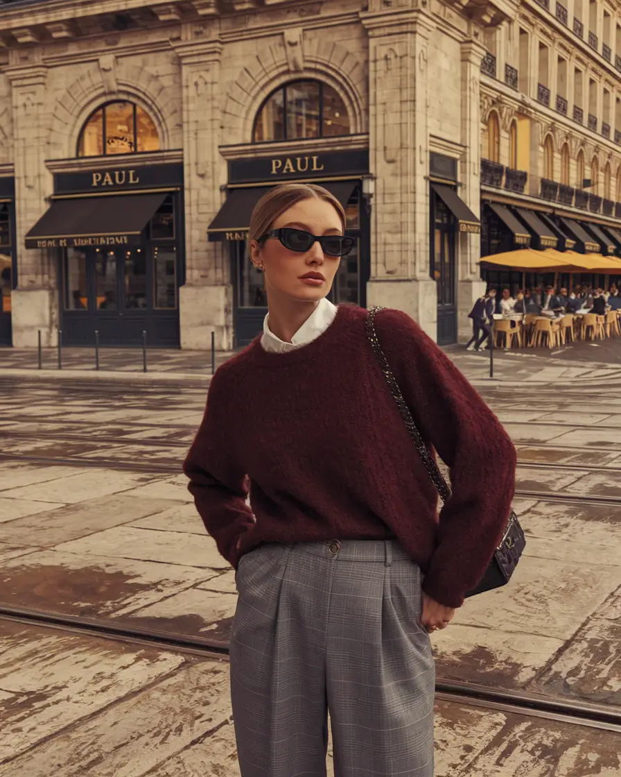 2025 Parisian-Inspired Plaid and Knit Combo