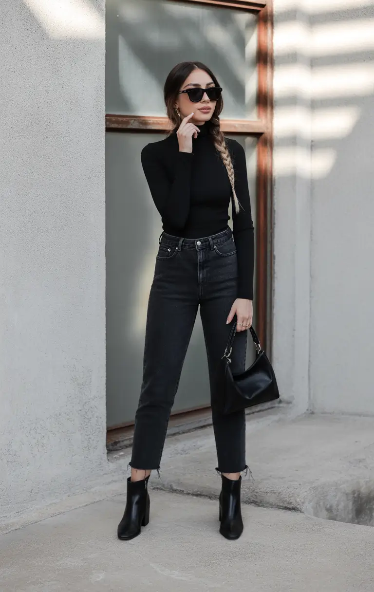 2025 Street style autumn Monochrome Black Denim Confidence