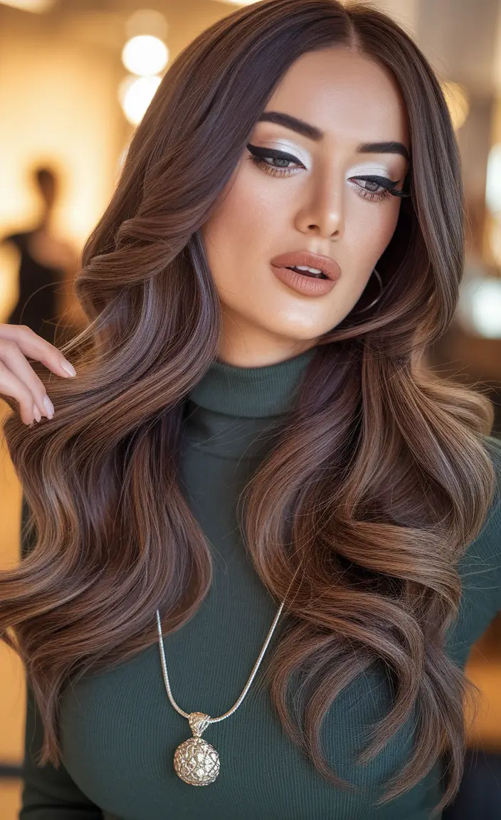 Rich Dark Brown Hair Colors for Fall 2025 Smoky Chocolate Balayage Waves