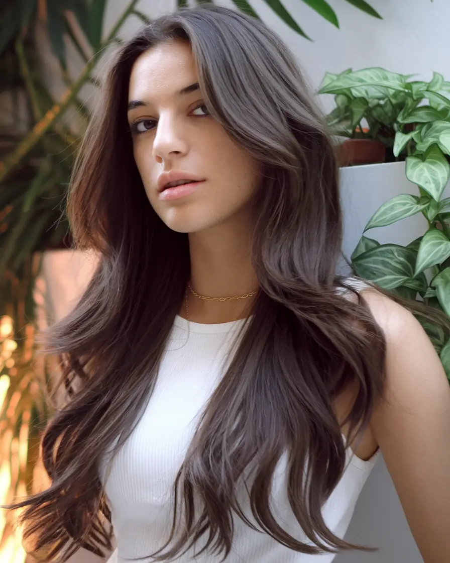 Rich Dark Brown Hair Colors for Fall 2025 Cool-Toned Long Brunette with Layered Texture