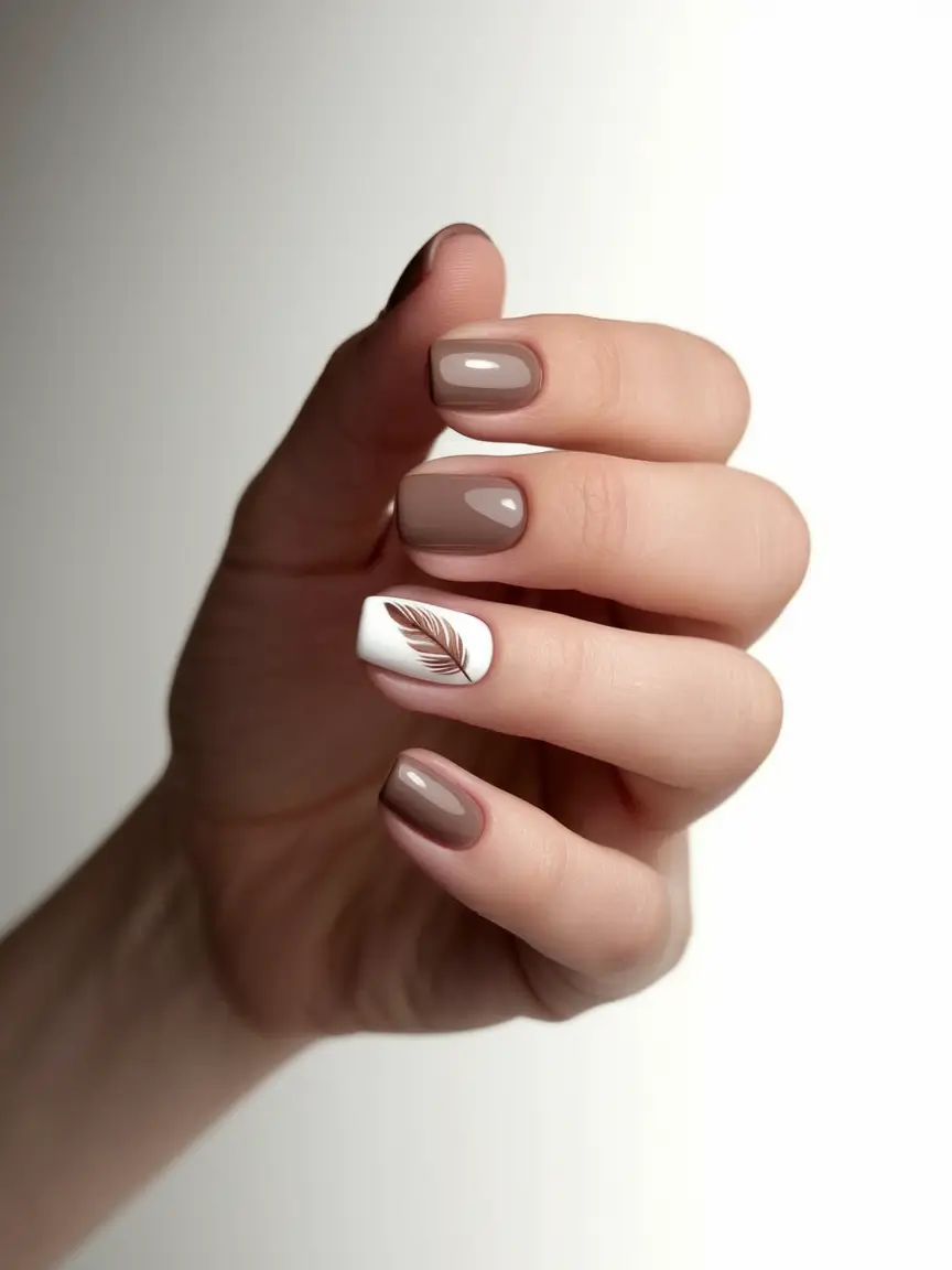 september nails color ideas 2025 taupe minimal leaf