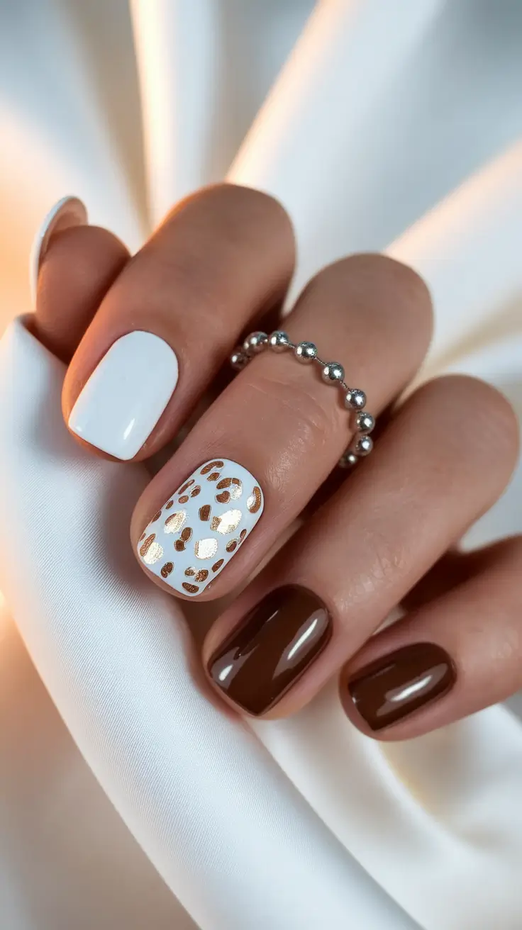 september nails color ideas 2025 white brown animal print