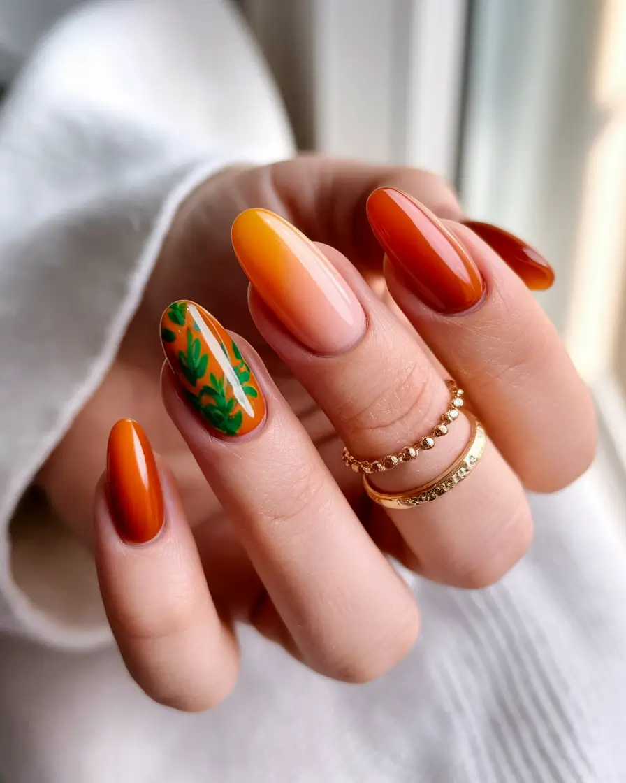 september nails color ideas 2025 ombre fall short almond