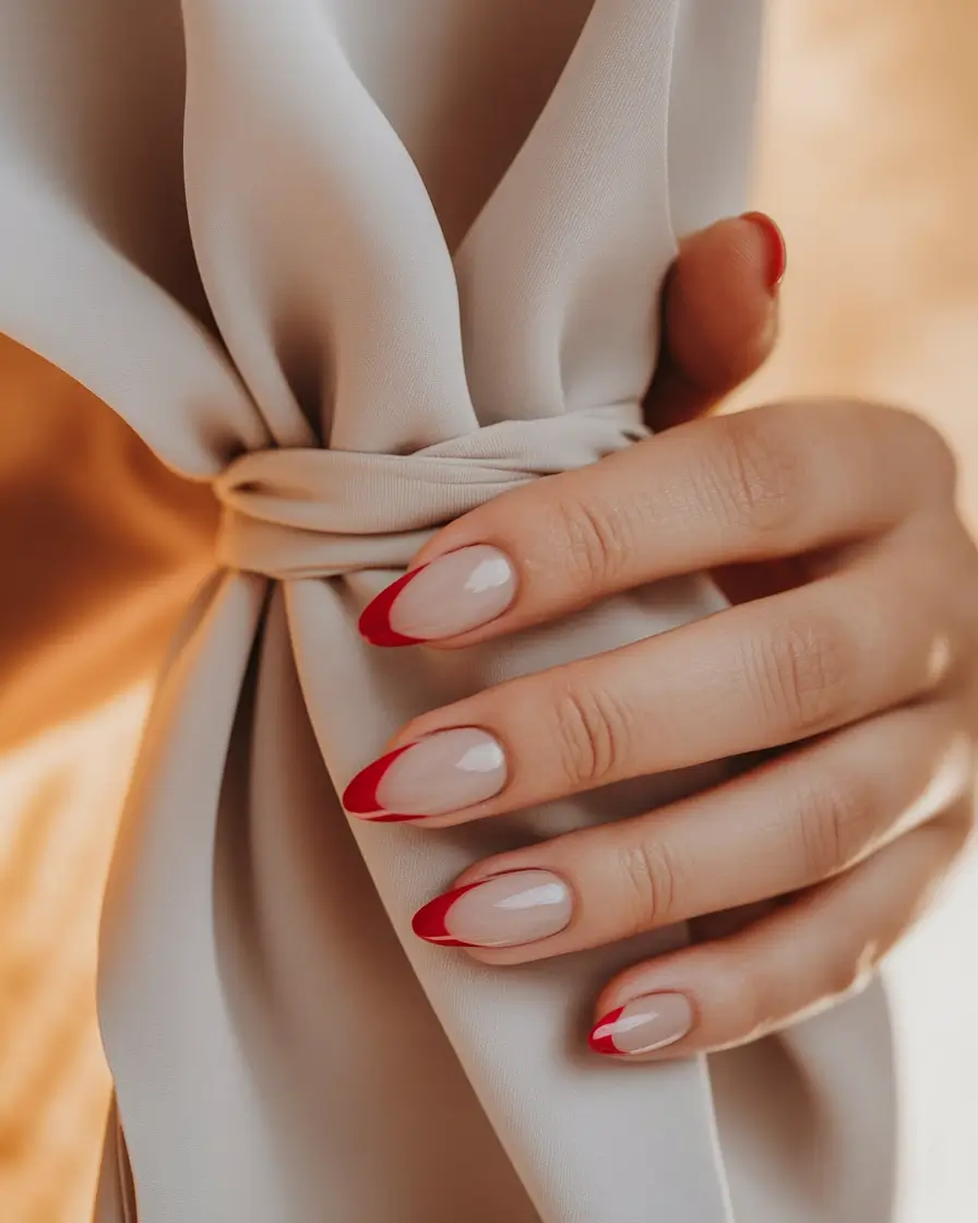 september nails color ideas 2025 red french tips fall short almond