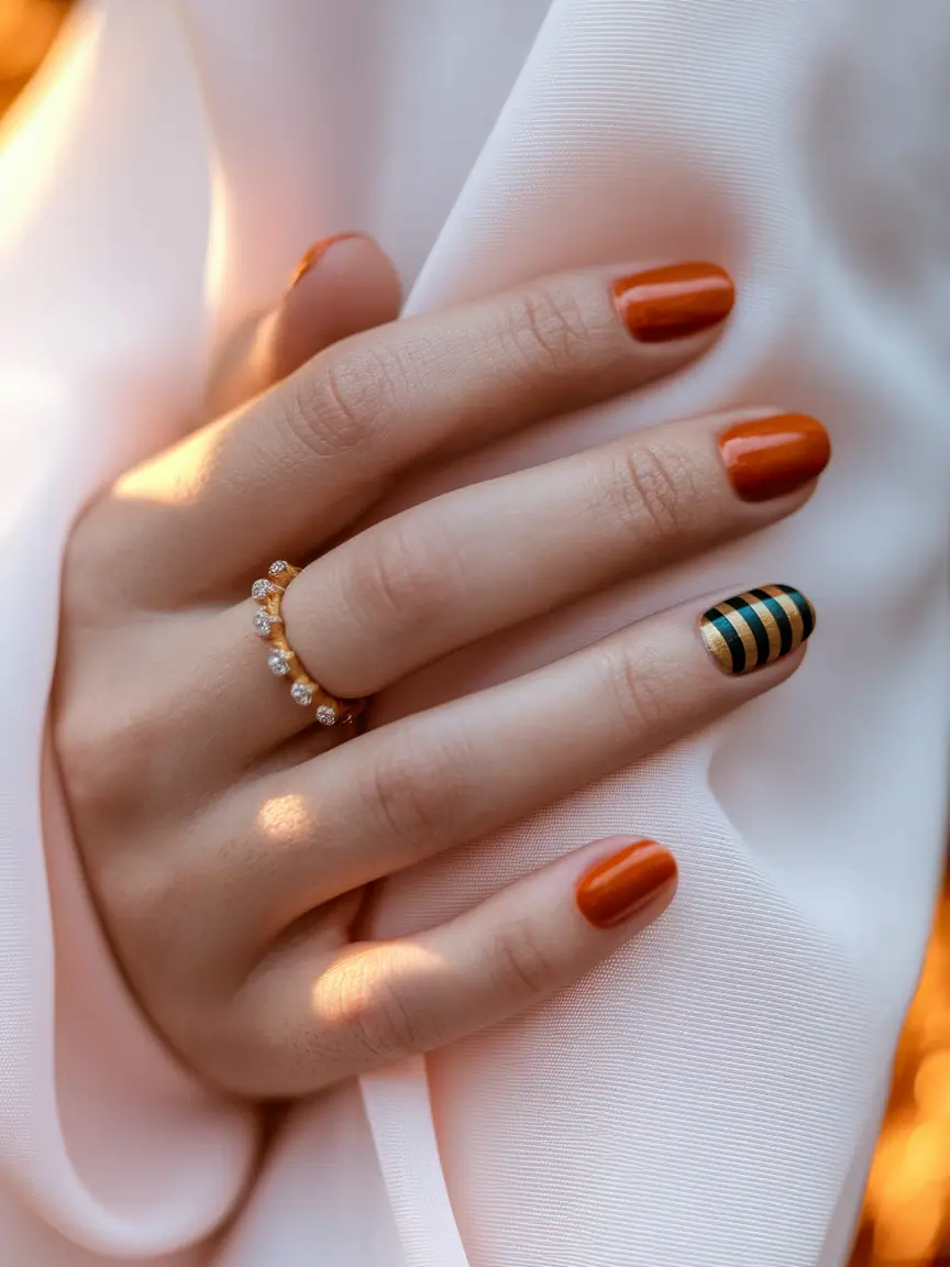 september nails color ideas 2025 burnt orange stripe early