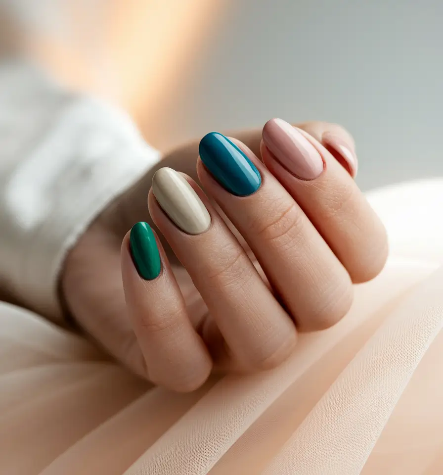 september nails color ideas 2025 multicolor muted fall gel