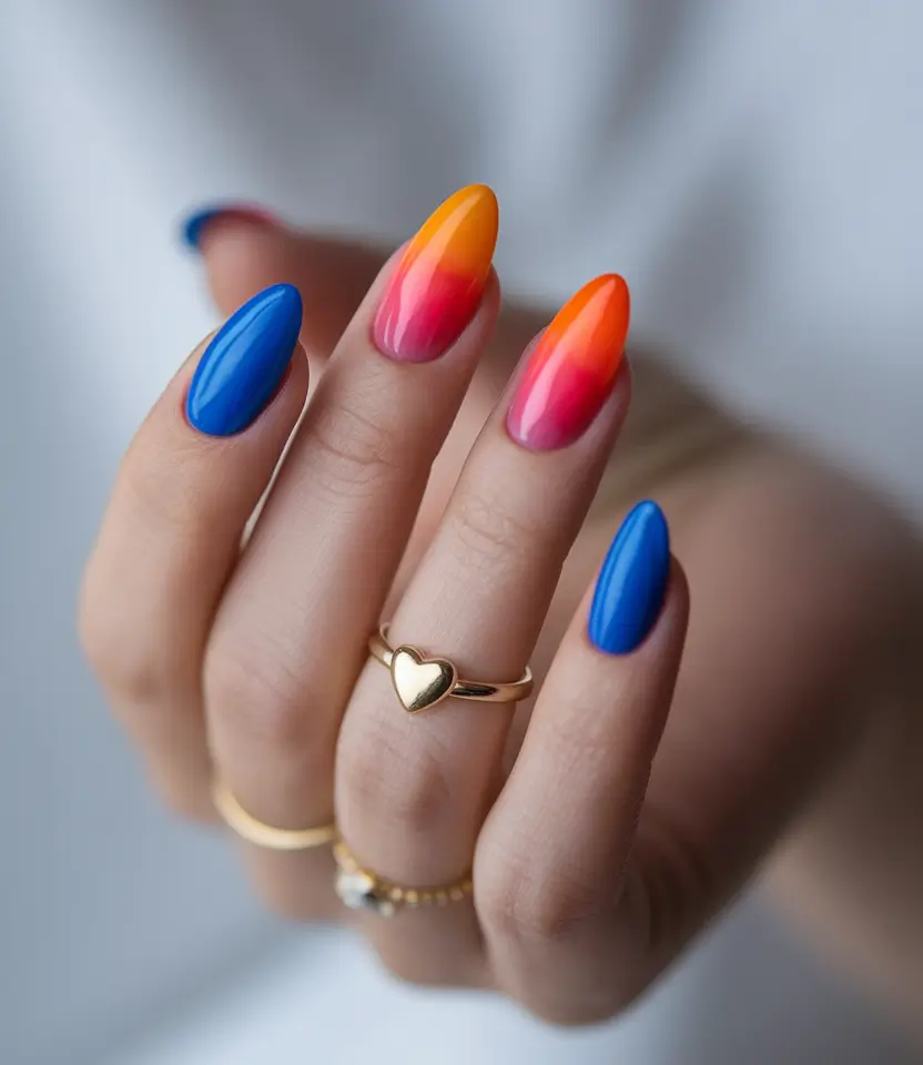 september nails color ideas 2025 ombre electric blue bold fall gel