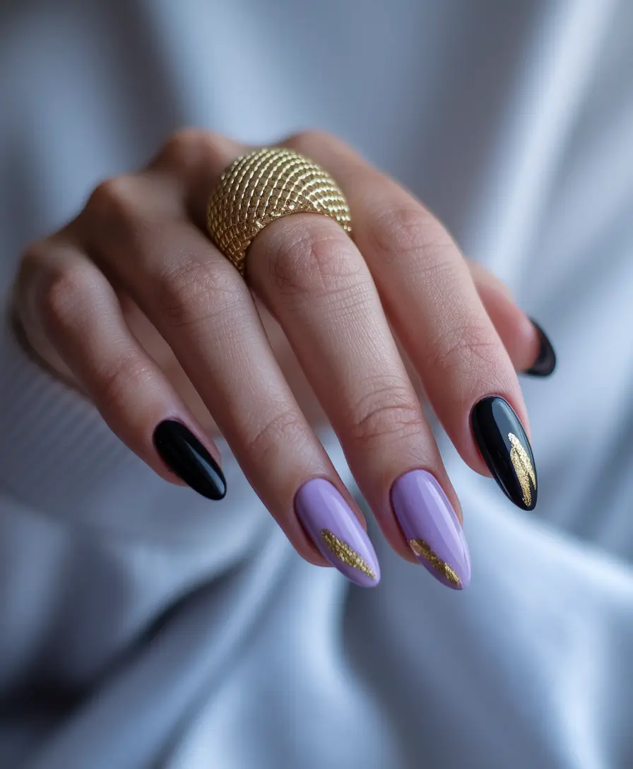 september nails color ideas 2025 lavender gold black