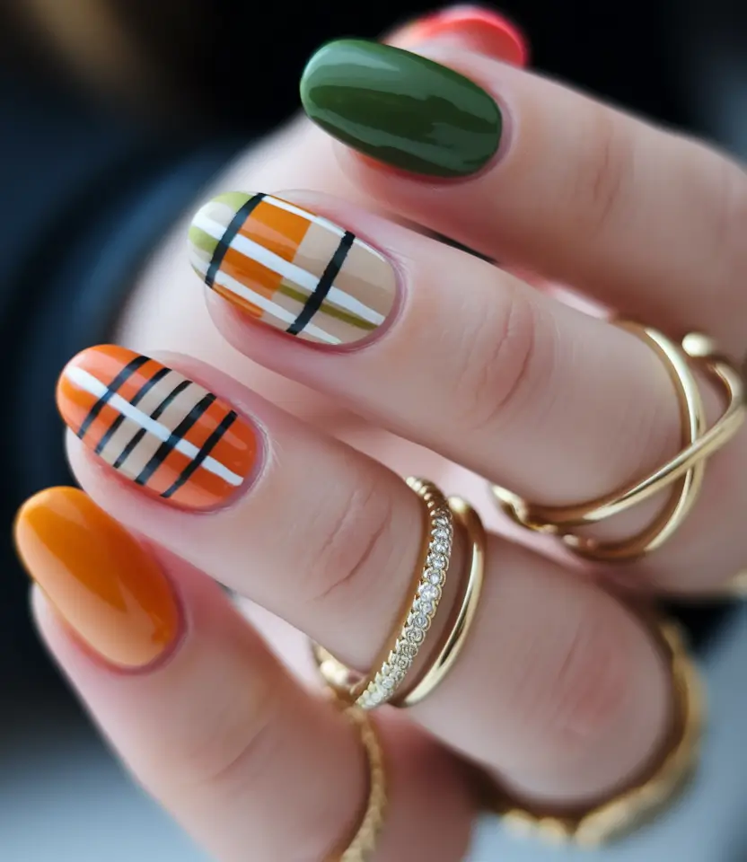 september nails color ideas 2025 plaid