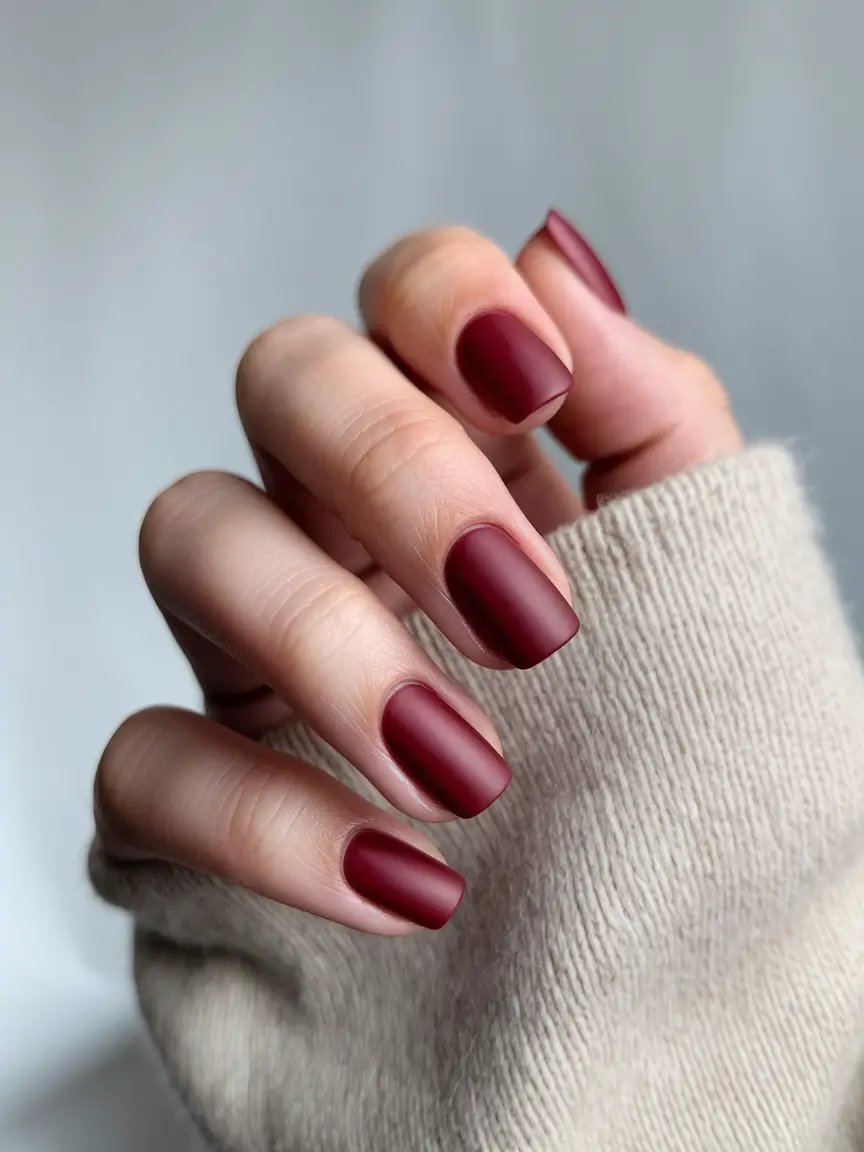 september nails color ideas 2025 matte bordeaux fall short square