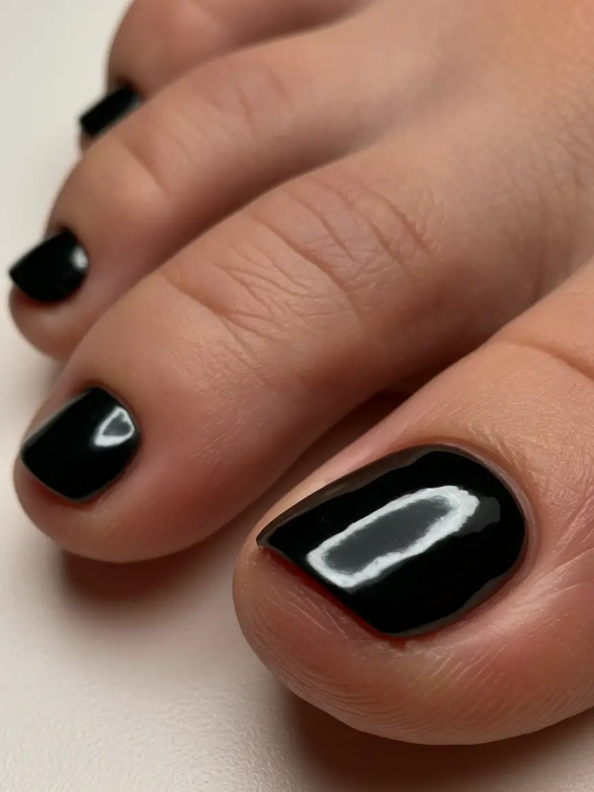 September toe nails ideas 2025 Classic Black Gloss for Sleek Simplicity