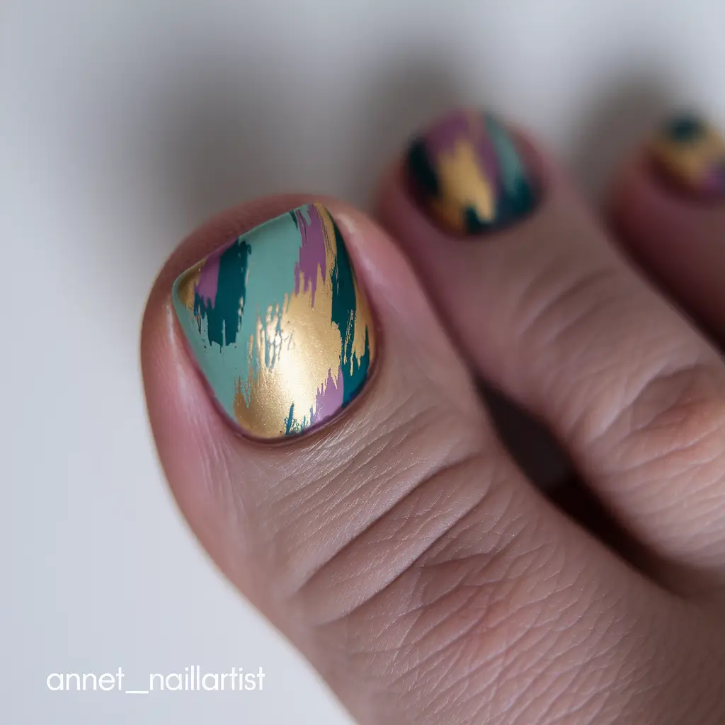 September toe nails ideas 2025 Brushstroke Abstract in Muted Jewel Tones