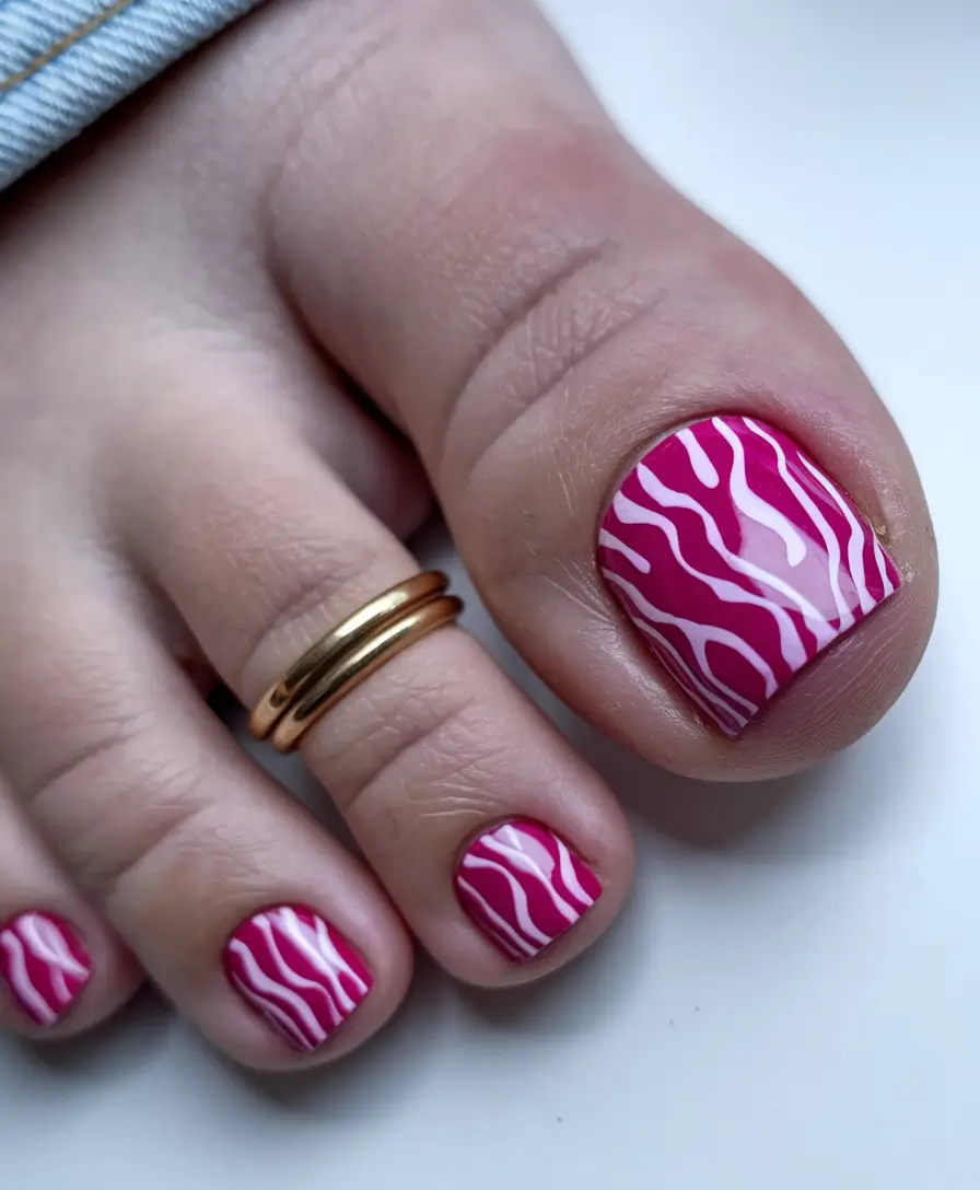 September toe nails ideas 2025 Hot Pink Zebra Stripes