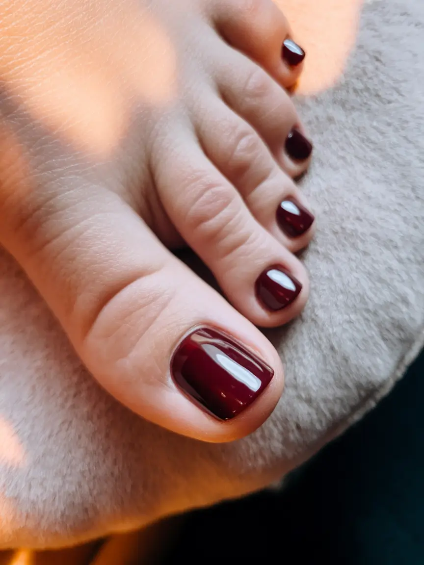 September toe nails ideas 2025 Deep Bordeaux Elegance