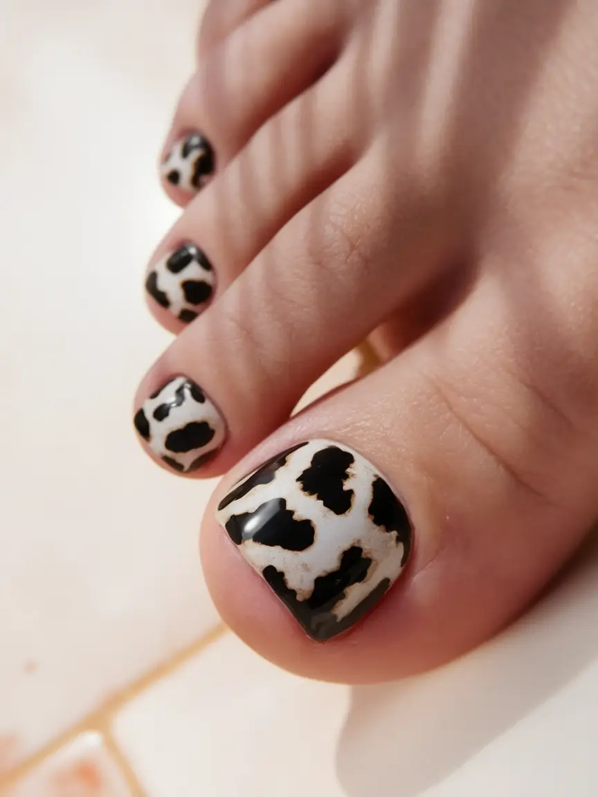 September toe nails ideas 2025 Cow Print Revival