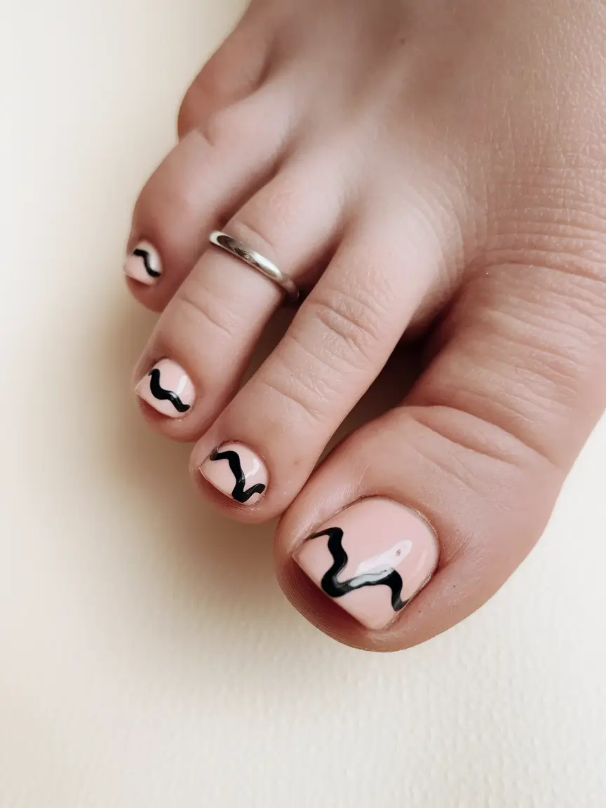 September toe nails ideas 2025 Minimal Waves on Nude Pink