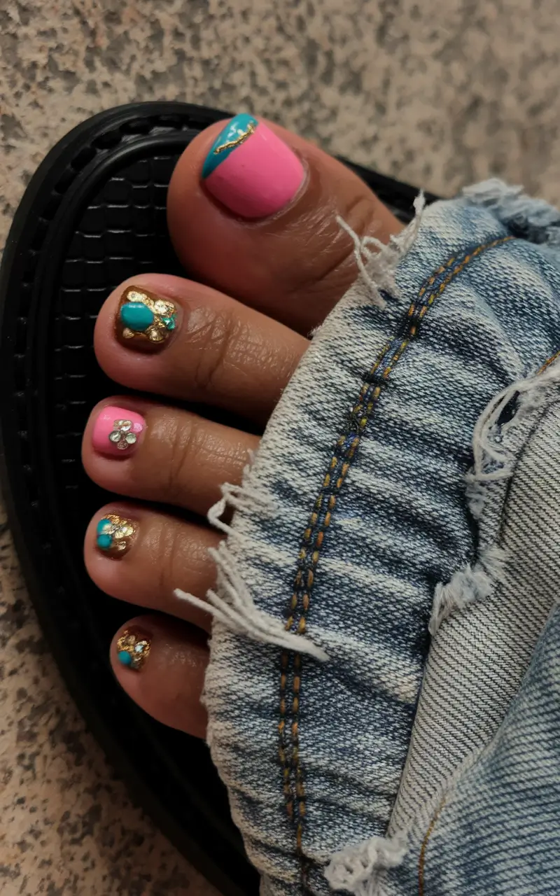 September toe nails ideas 2025 Jewel Art Meets Barbiecore