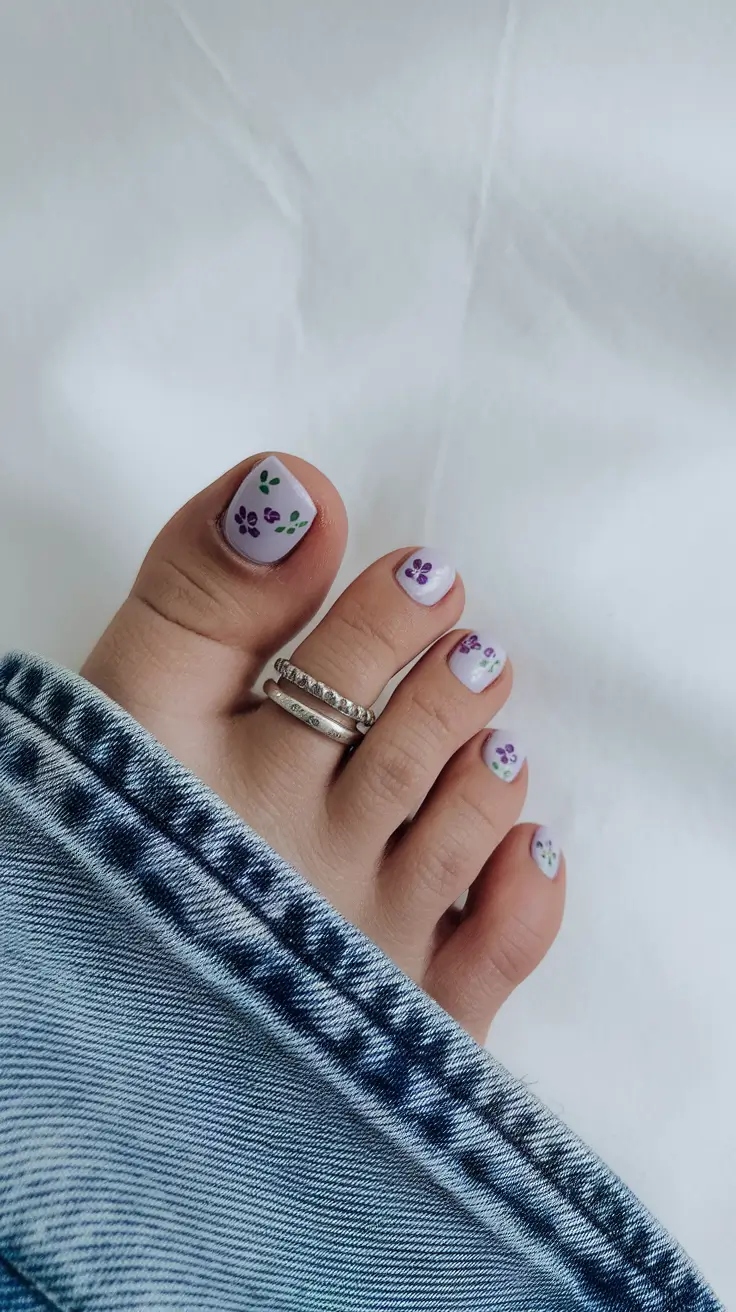 September toe nails ideas 2025 Pastel Lavender with Tiny Florals