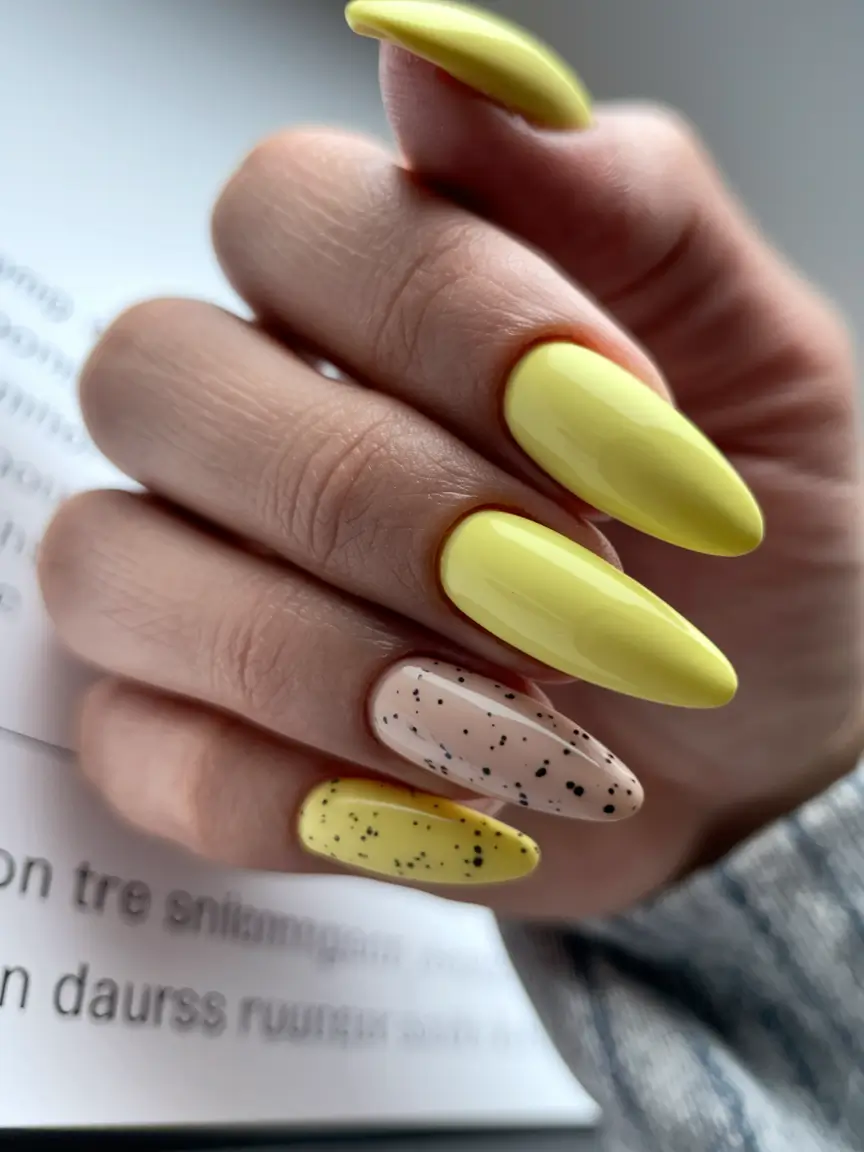 Simple fall nails autumn Speckled Yellow Almond Glow