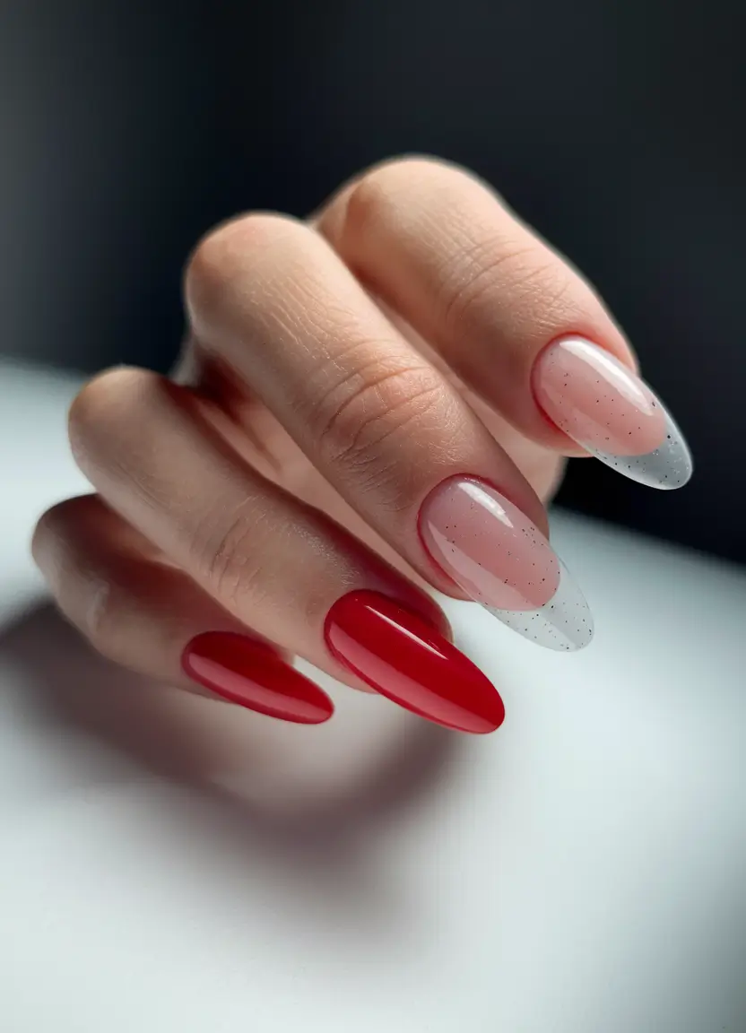 Simple fall nails autumn Red & Sheer Almond Fusion