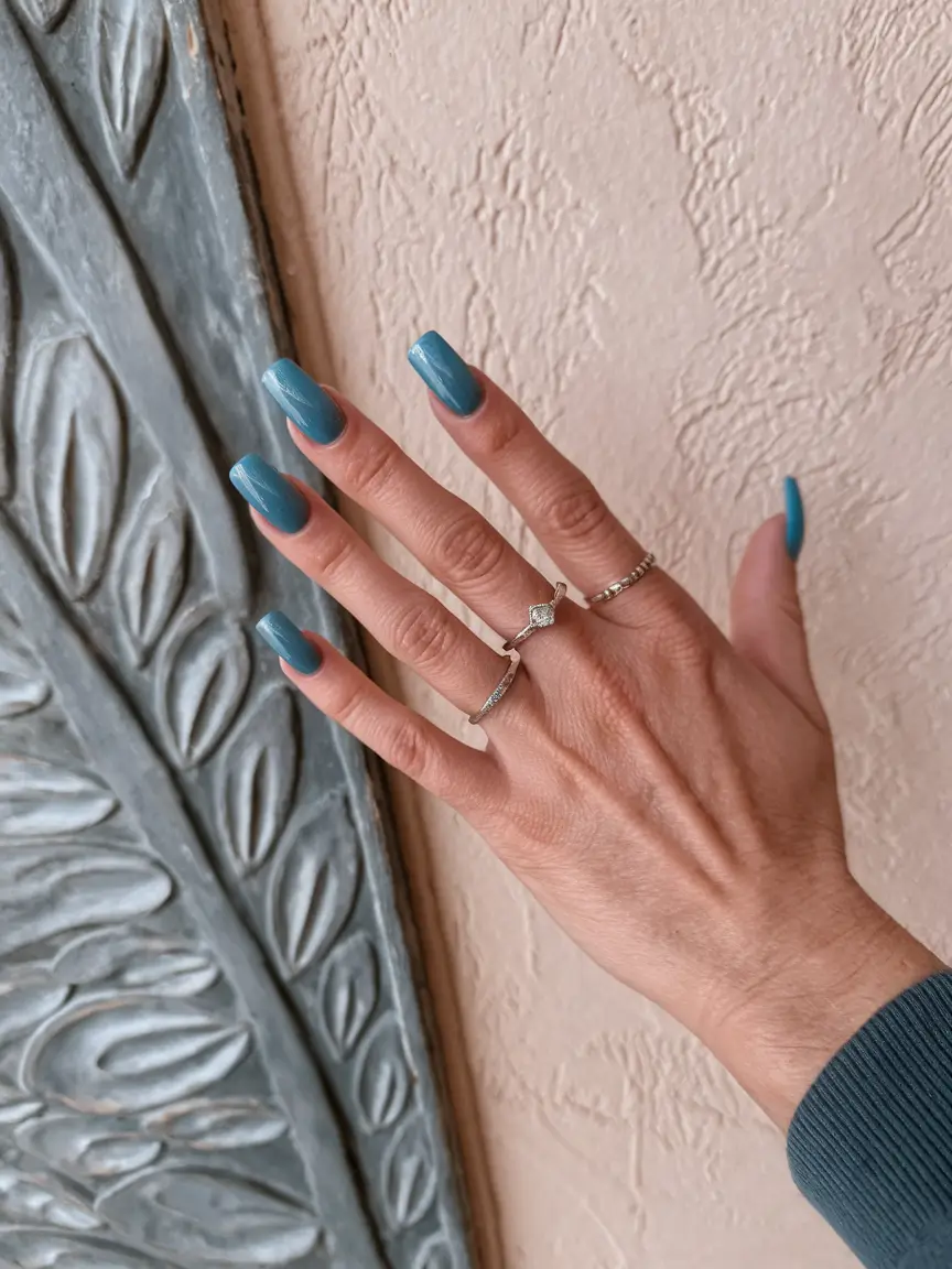 Simple fall nails autumn Sky-Toned Square Elegance