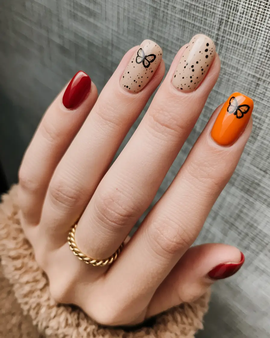 Simple fall nails autumn Speckled Butterflies & Autumn Tones
