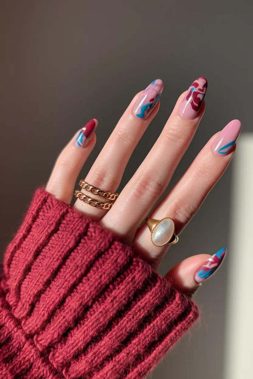 Simple fall nails autumn Abstract Almond Energy