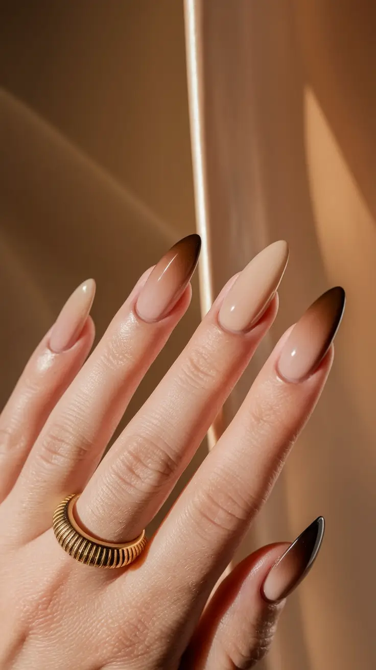 Simple fall nails autumn Caramel Ombre Almond