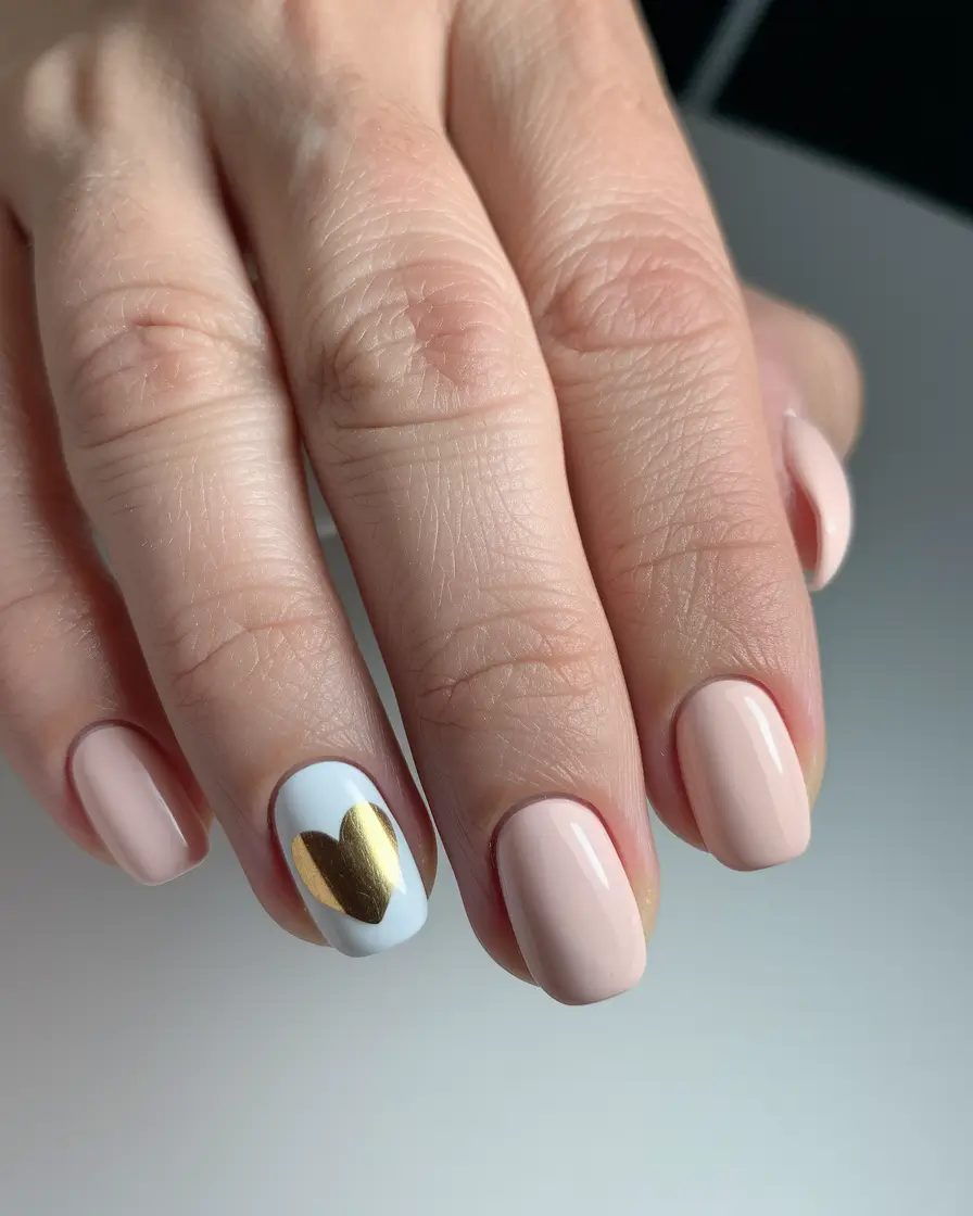 Simple fall nails autumn Minimal Nude with Golden Heart