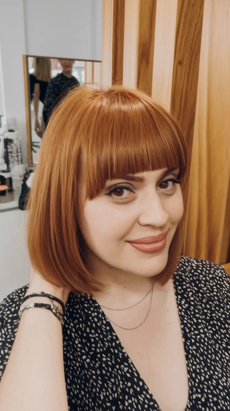 short fall haircut with bangs Classic Bob with Structured Bangs