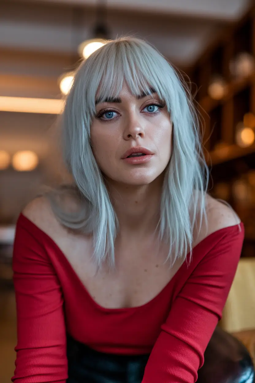 fall haircut with bangs Layered Shag in Frosted Silver