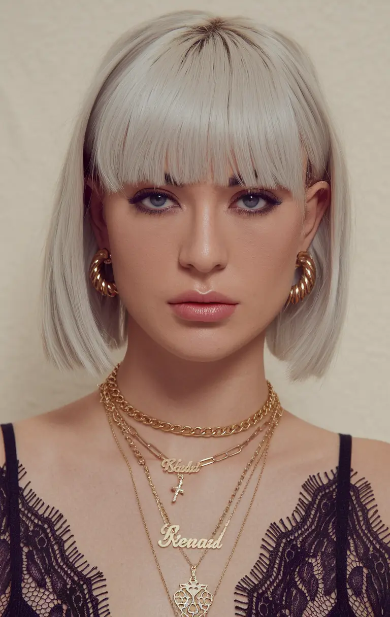 short fall haircut with bangs Chic Silver Bob with Blunt Bangs